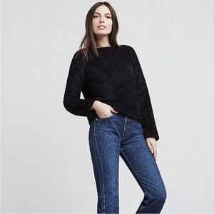 REFORMATION Sherpa Cozy Fleece Long Sleeve Sweatshirt Scoop Back Black Sz XL